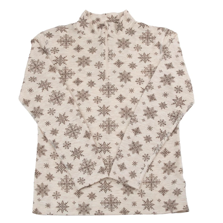 Beige Lynlåsbluse med Snefug Print i 100% Merinould