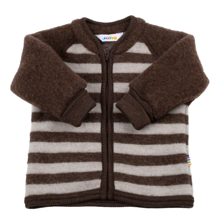 Merinould Cardigan med Brune og Beige Striber fra Joha