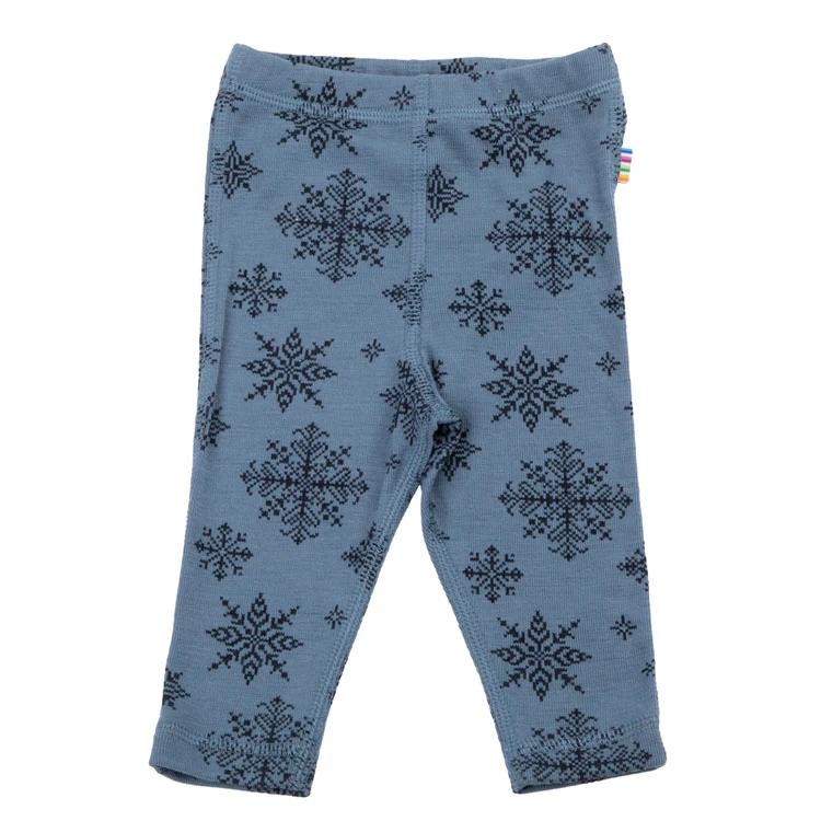 Blå Leggings med Snefug Print i 100% Merinould fra Joha