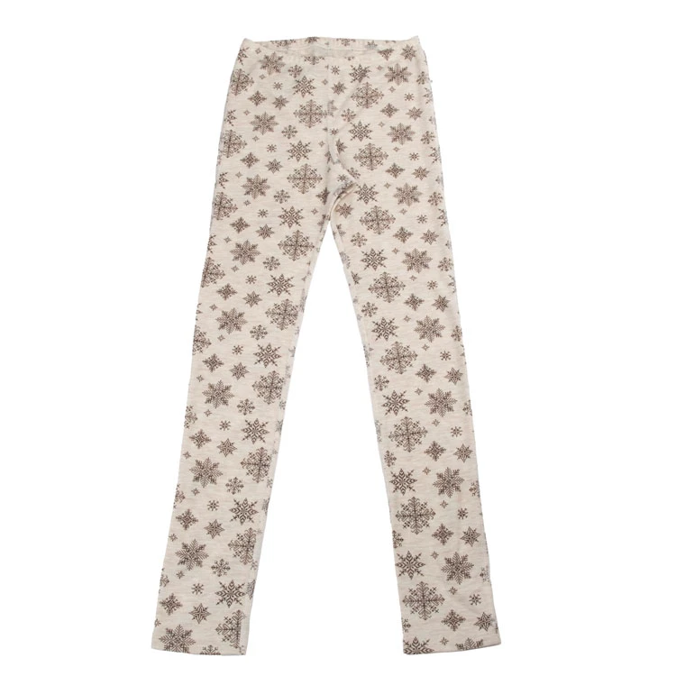 Beige Leggings med Snefug Print i 100% Merinould fra Joha