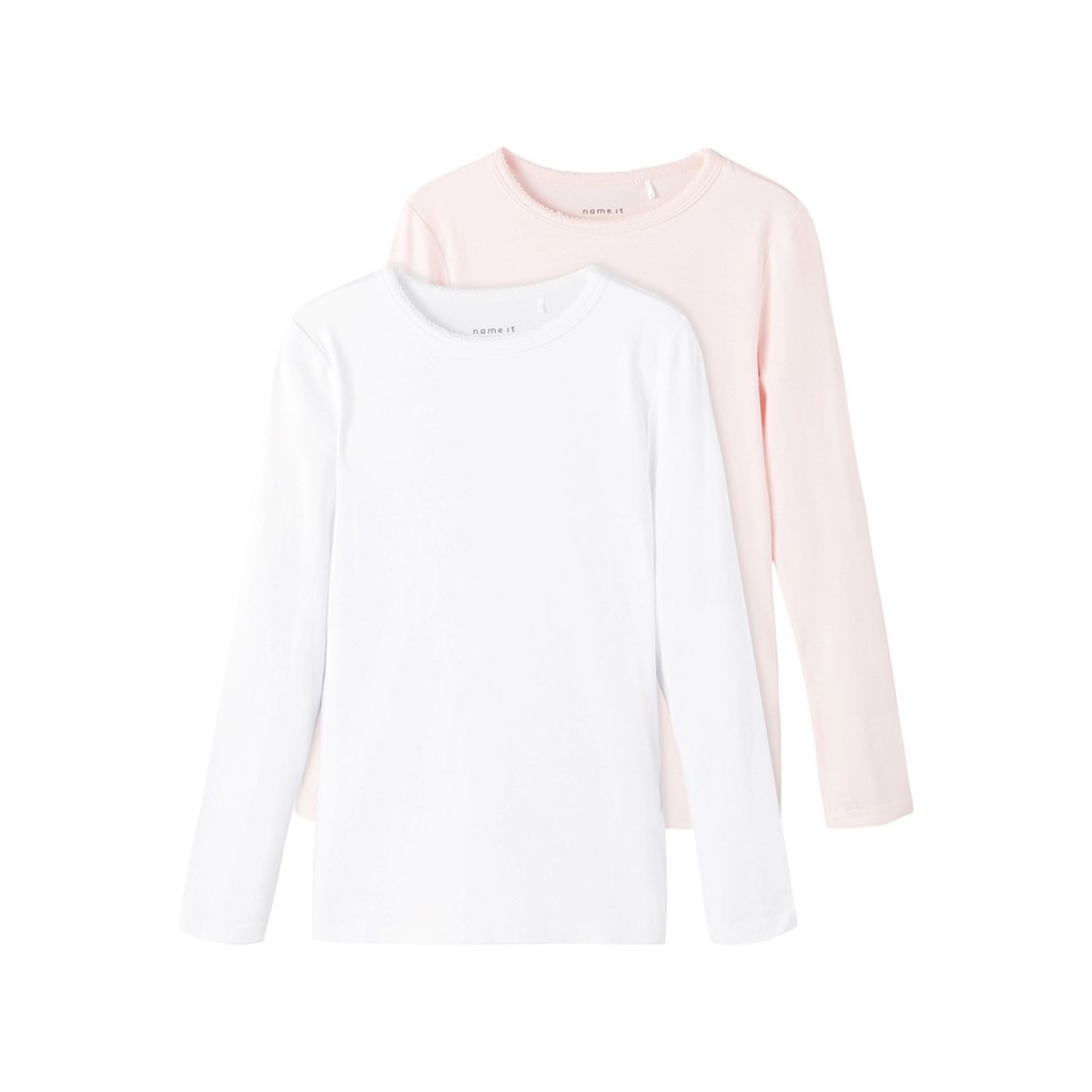 2 Pak Slim Fit Basis Bluser i Lys Rosa og Hvid