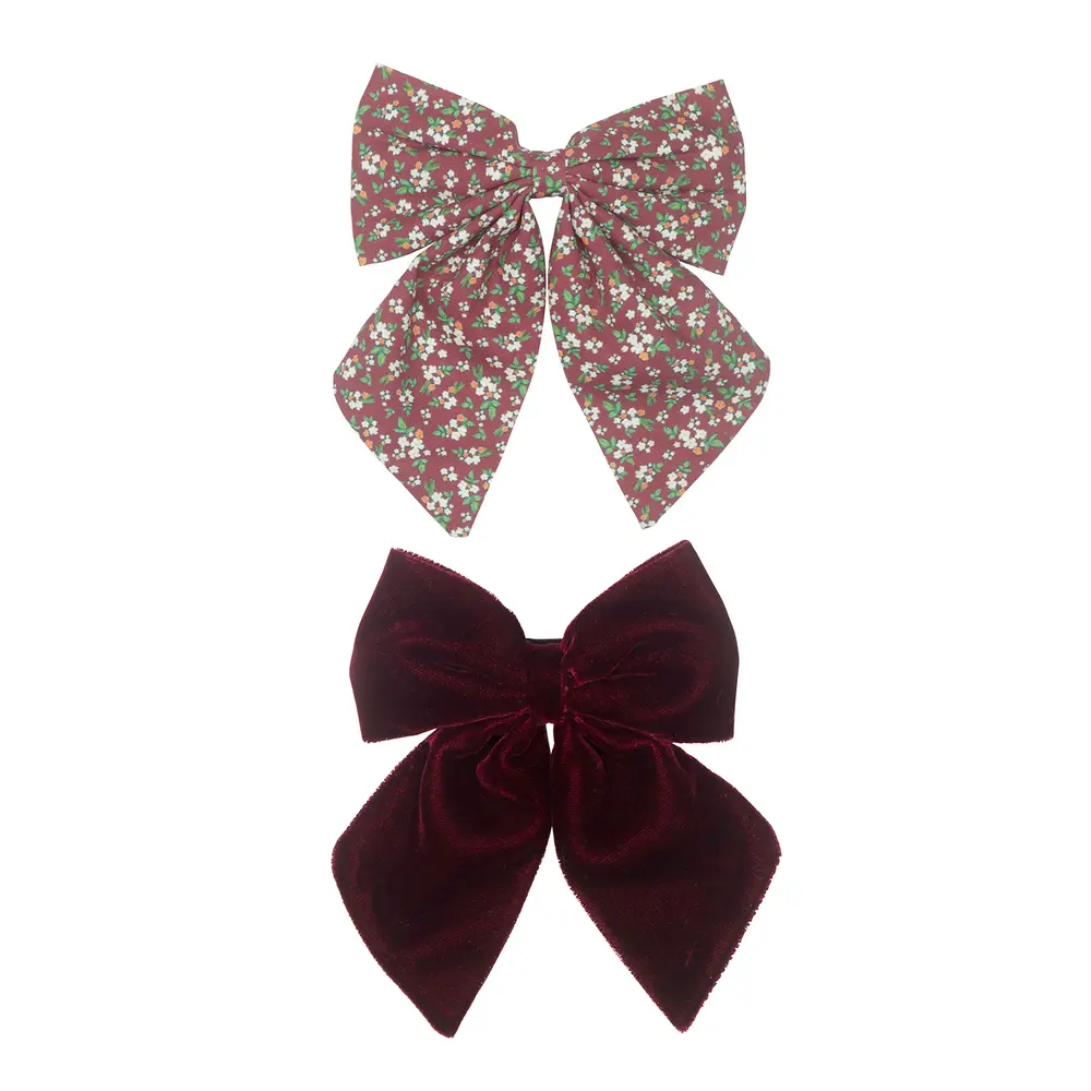 2 Store Hårclips med Bordeaux Sløjfer fra Mimi & Lula