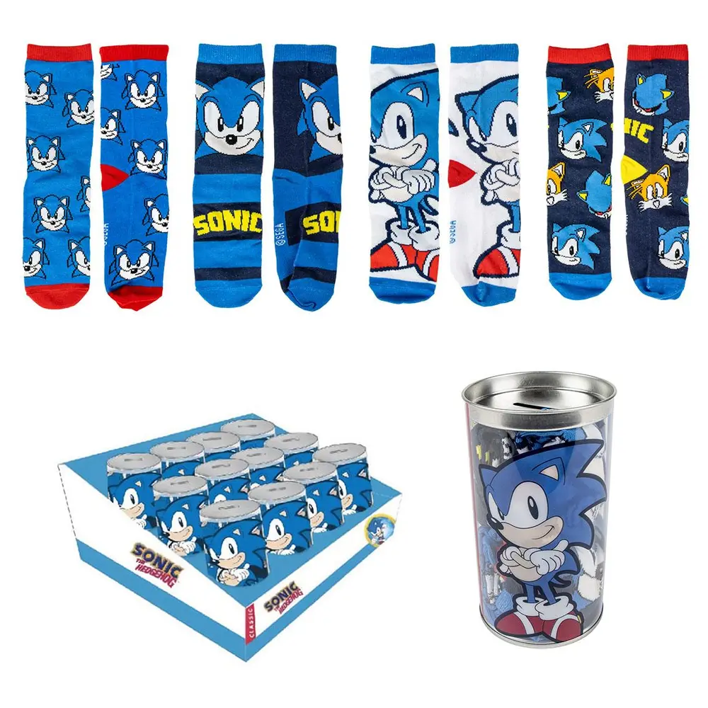 4 Pak Sonic Strømper i Sparegris - Blå Design