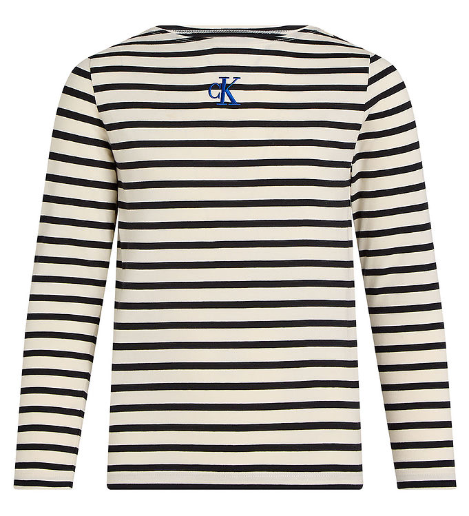 Bluse   Boatneck Stripe   Turtledove Ck Black Small fra Calvin Klein