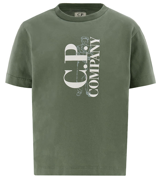 Armygrøn T-shirt med hvid støvet grøn fra C.P. Company