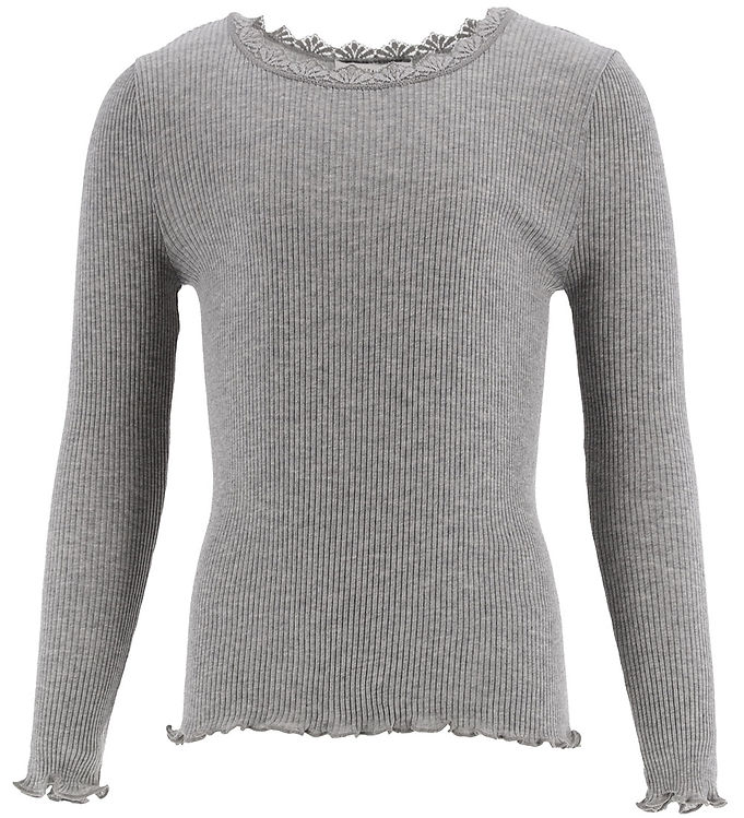 Bluse   Rib   Balta   Gråmeleret M. Blonder fra Rosemunde