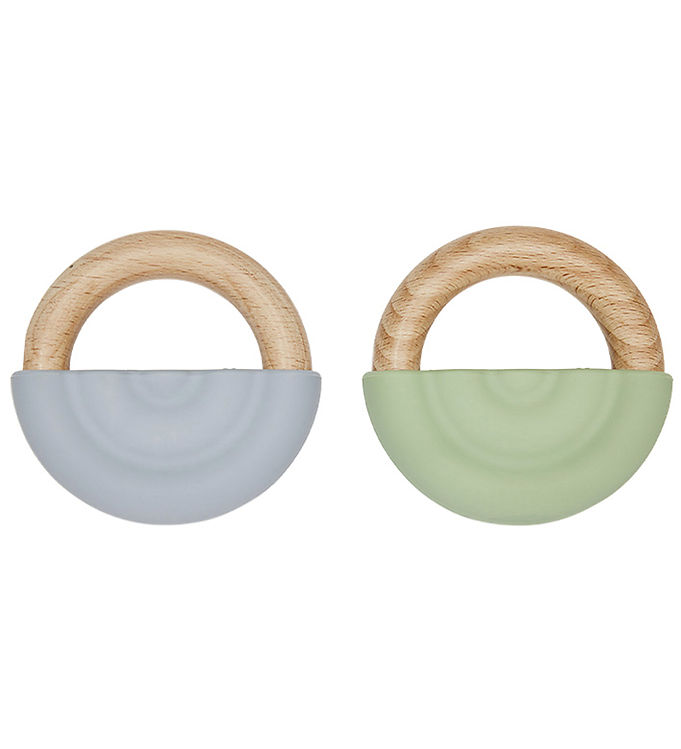 Bidering Rainbow Teether 2 Pak - Støvet Blå Grøn fra Oyoy