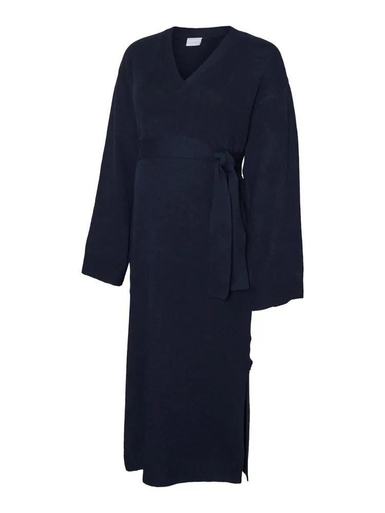 Annie Langærmet Midi Kjole med Bindebånd - Navy Blazer
