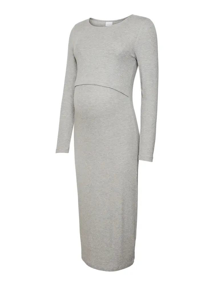 Brynna June Langærmet Jrs Midi Kjole   Light Grey   M fra Mamalicious