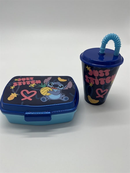 Stitch Madkasse og Kop med Sugerør - Perfekt til Sommeren!
