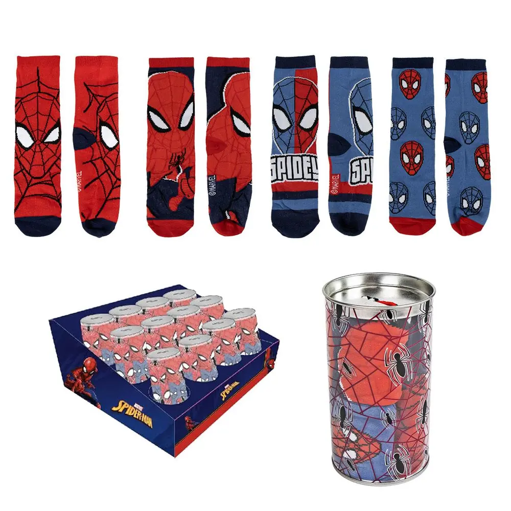 4 Pak Spiderman Strømper i Sparegris - Rød og Blå