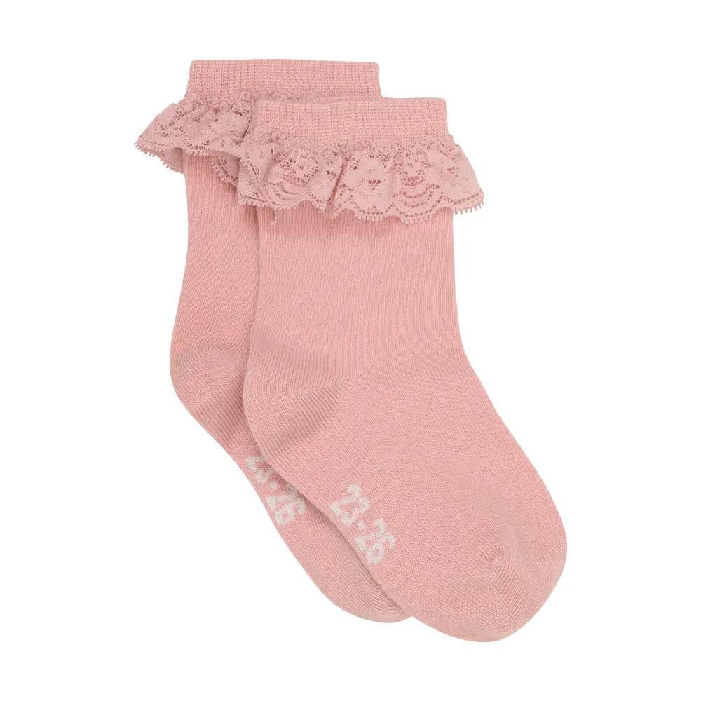 Ankelstrømper med blonde - 2 pak - Støvet Rosa