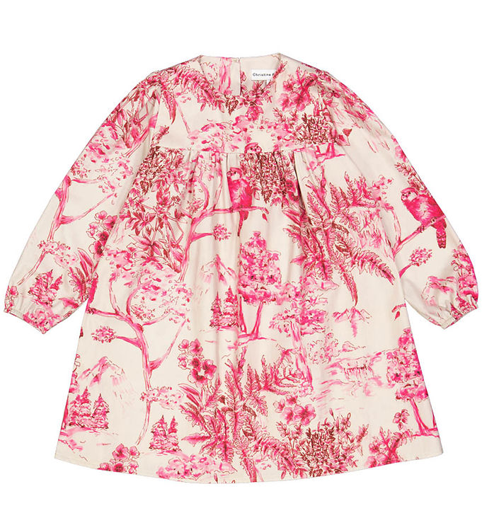 Beige Kjole med Pink Print fra Christina Rohde - Udsalg!