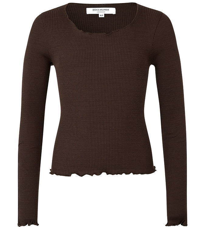 Bluse   Silke Bomuld   Rib   Black Brown fra Rosemunde