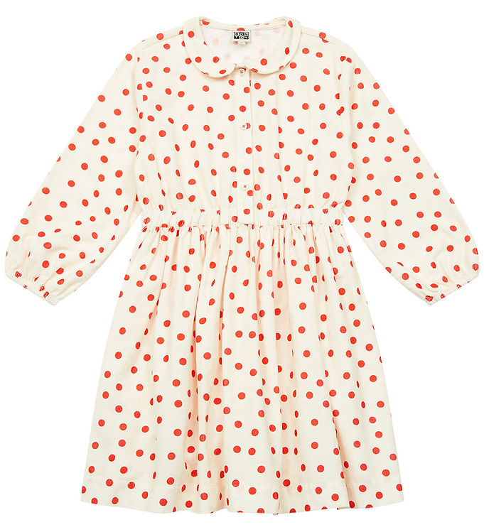 Kjole   Fløjl   Frida   Creme M. Røde Prikker fra Bonton