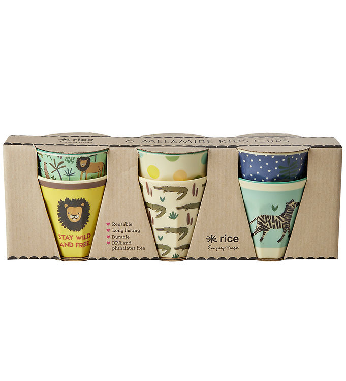 6 Stk. Melamin Kopper 160 Ml - Blå Jungle Print fra Rice