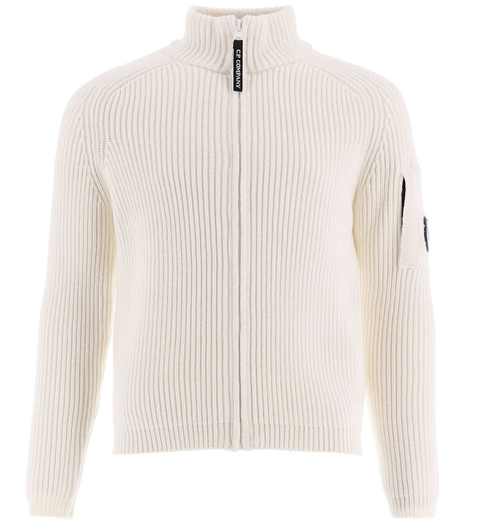 C.P. Company Cardigan i Hvid - Strik med Gauze Effekt