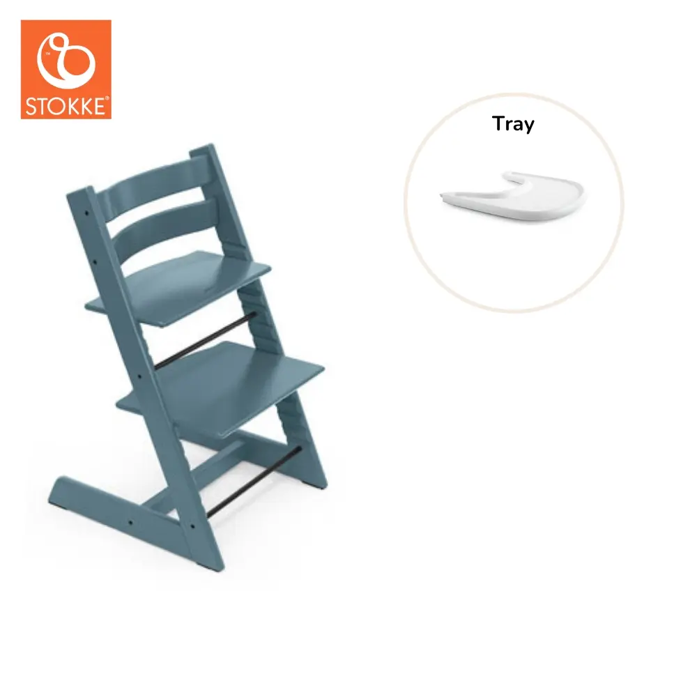 Højstol med Tray - Fjord Blå Hvid fra Stokke® på Tilbud!
