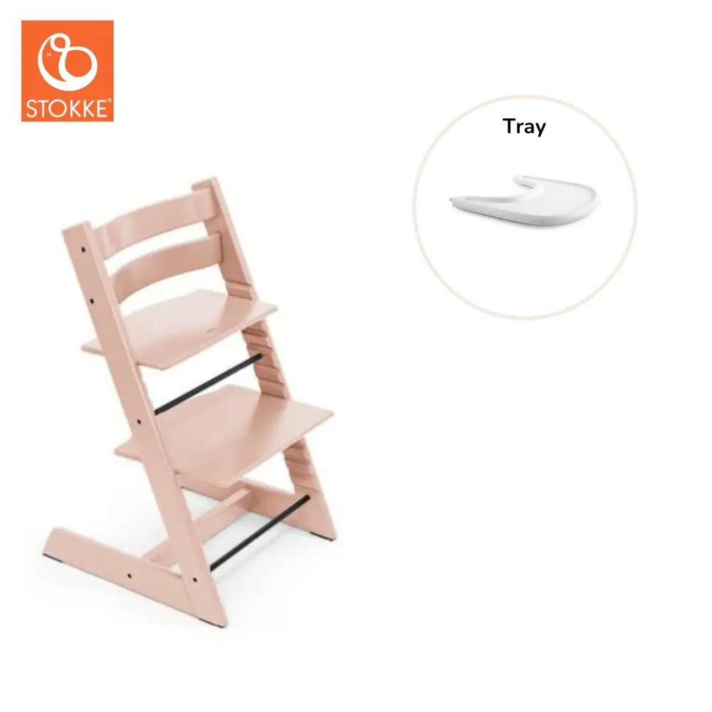 Højstol Inkl. Tray   Serene Pink Hvid fra Stokkeâ®