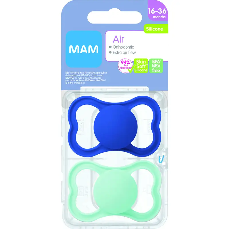 Anatomiske Sutter i Silikone - Air Blue 16-36m fra MAM