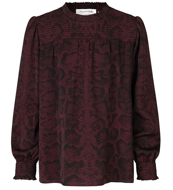 Bluse i genanvendt polyester med merlot slangeprint