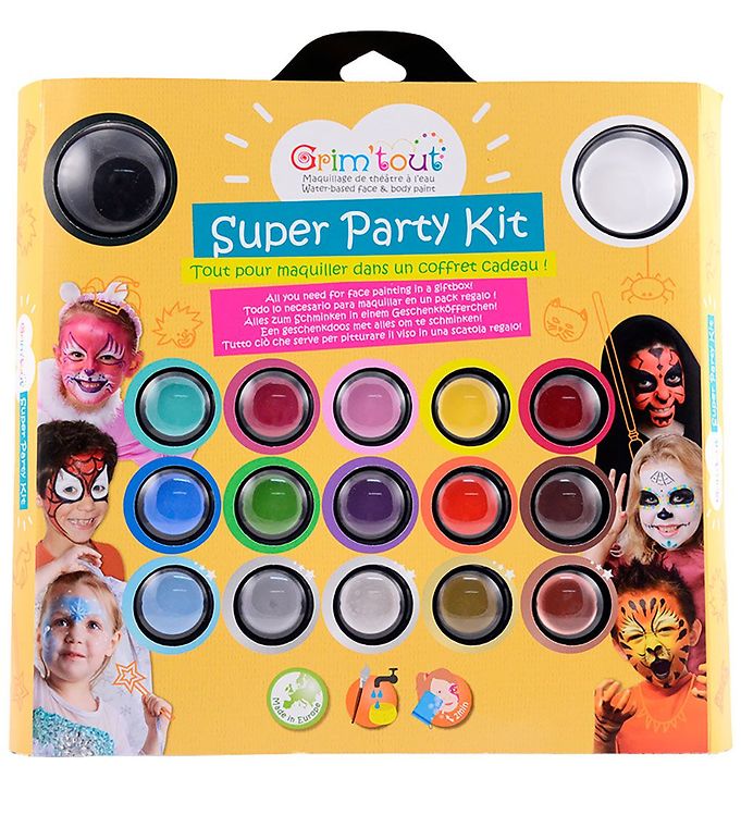 Ansigtsmaling Super Party Kit med 17 Farver fra Grim Tout